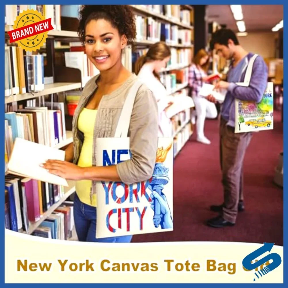 Reusable Canvas Tote Bags Zippered Pocket Travel Souvenir Gift Set